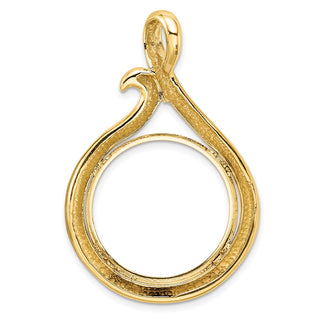 14k Yellow Gold 22mm Curled Teardrop Prong Coin Bezel Pendant - Fits 1/4 oz American Eagle and Other Coins