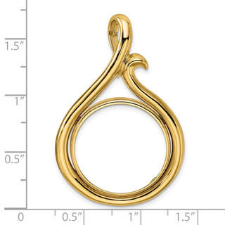 14k Yellow Gold 22mm Curled Teardrop Prong Coin Bezel Pendant - Fits 1/4 oz American Eagle and Other Coins