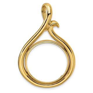 14k Yellow Gold 22mm Curled Teardrop Prong Coin Bezel Pendant - Fits 1/4 oz American Eagle and Other Coins