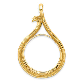 14k Yellow Gold 27mm Curled Teardrop Prong Coin Bezel Pendant - Fits 1/2 oz American Eagle, US $10 Liberty, and Other Coins