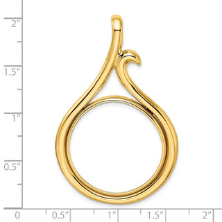 14k Yellow Gold 27mm Curled Teardrop Prong Coin Bezel Pendant - Fits 1/2 oz American Eagle, US $10 Liberty, and Other Coins
