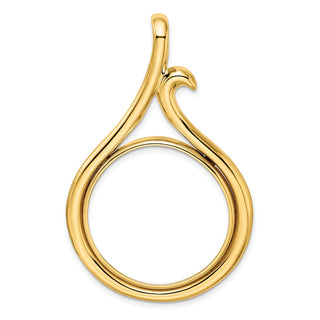 14k Yellow Gold 27mm Curled Teardrop Prong Coin Bezel Pendant - Fits 1/2 oz American Eagle, US $10 Liberty, and Other Coins