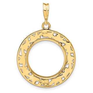 14k Yellow Gold Polished 16.5mm Curved Filigree Prong Coin Bezel Pendant - Fits 1/10 oz American Eagle and 1/10 oz Krugerrand