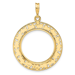 14k Yellow Gold Polished 21.6mm Curved Filigree Prong Coin Bezel Pendant - Fits US $5 Bald Eagle, US $5 Congressional, US $5 Liberty, and Other Coins