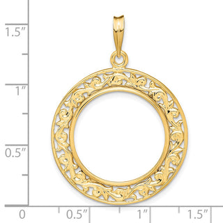 14k Yellow Gold Polished 21.6mm Curved Filigree Prong Coin Bezel Pendant - Fits US $5 Bald Eagle, US $5 Congressional, US $5 Liberty, and Other Coins