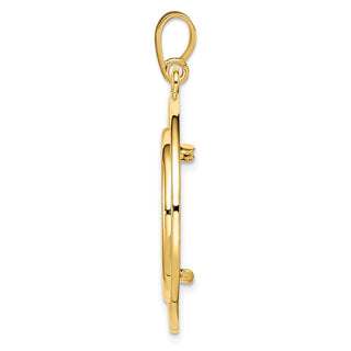 14k Yellow Gold Polished 22mm Curved Filigree Prong Coin Bezel Pendant - Fits 1/4 oz American Eagle and Other Coins