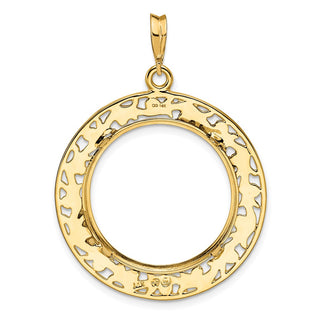 14k Yellow Gold Polished 22mm Curved Filigree Prong Coin Bezel Pendant - Fits 1/4 oz American Eagle and Other Coins