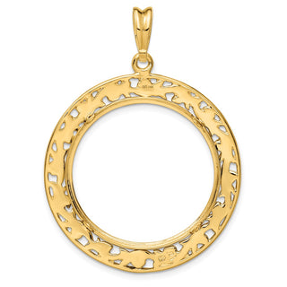 14k Yellow Gold Polished 27mm Curved Filigree Prong Coin Bezel Pendant - Fits 1/2 oz American Eagle, US $10 Liberty, and Other Coins