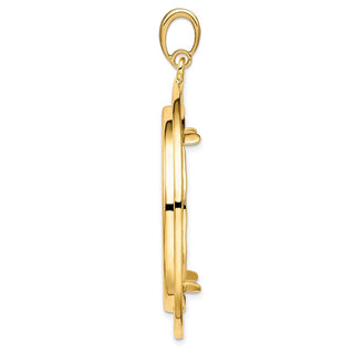 14k Yellow Gold Polished 32.7mm Curved Filigree Prong Coin Bezel Pendant - Fits 1 oz American Eagle, 1 oz Cat, and 1 oz Krugerrand