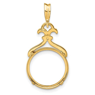 14k Yellow Gold 14mm Fancy Pointed & Curved Prong Coin Bezel Pendant - Fits 1/20 oz Maple Leaf and Other Coins