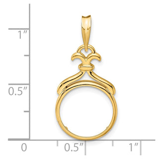 14k Yellow Gold 14mm Fancy Pointed & Curved Prong Coin Bezel Pendant - Fits 1/20 oz Maple Leaf and Other Coins
