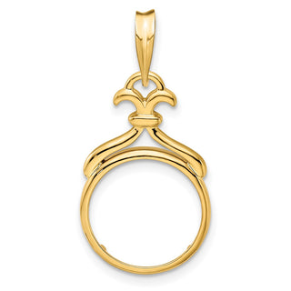 14k Yellow Gold 14mm Fancy Pointed & Curved Prong Coin Bezel Pendant - Fits 1/20 oz Maple Leaf and Other Coins