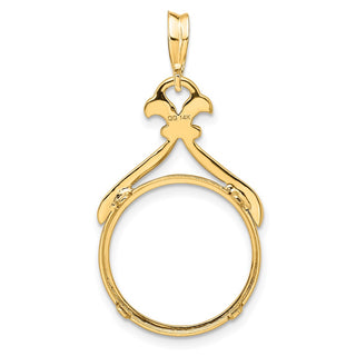 14k Yellow Gold 16.5mm Fancy Pointed & Curved Prong Coin Bezel Pendant - Fits 1/10 oz American Eagle and 1/10 oz Krugerrand