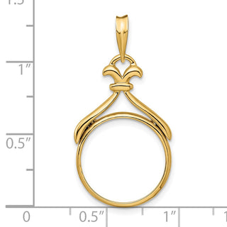 14k Yellow Gold 16.5mm Fancy Pointed & Curved Prong Coin Bezel Pendant - Fits 1/10 oz American Eagle and 1/10 oz Krugerrand