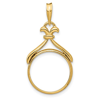 14k Yellow Gold 16.5mm Fancy Pointed & Curved Prong Coin Bezel Pendant - Fits 1/10 oz American Eagle and 1/10 oz Krugerrand