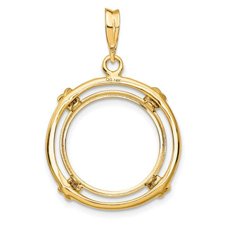 14k Yellow Gold 16.5mm Double Spoke Prong Coin Bezel Pendant - Fits 1/10 oz American Eagle and 1/10 oz Krugerrand