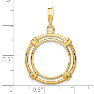14k Yellow Gold 16.5mm Double Spoke Prong Coin Bezel Pendant - Fits 1/10 oz American Eagle and 1/10 oz Krugerrand