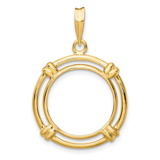 14k Yellow Gold 16.5mm Double Spoke Prong Coin Bezel Pendant - Fits 1/10 oz American Eagle and 1/10 oz Krugerrand