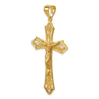 14k Yellow Gold Satin and Diamond-Cut Crucifix Pendant