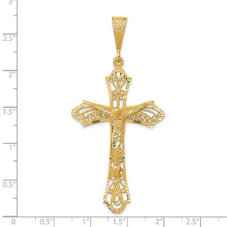 14k Yellow Gold Satin and Diamond-Cut Crucifix Pendant