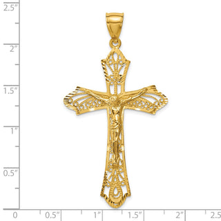 14k Yellow Gold Satin and Diamond-Cut Crucifix Pendant