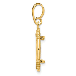14k Yellow Gold 14mm Polished w/ Satin Shell Spokes Prong Coin Bezel Pendant - Fits 1/20 oz Maple Leaf and Other Coins