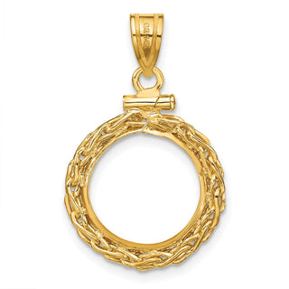 14k Yellow Gold 3mm Wheat Chain Screw Top 14mm Coin Bezel Pendant - Fits 1/20 oz Maple Leaf and Other Coins