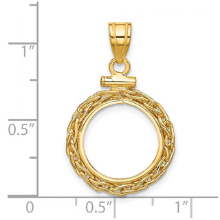 14k Yellow Gold 3mm Wheat Chain Screw Top 14mm Coin Bezel Pendant - Fits 1/20 oz Maple Leaf and Other Coins