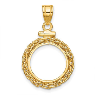 14k Yellow Gold 3mm Wheat Chain Screw Top 14mm Coin Bezel Pendant - Fits 1/20 oz Maple Leaf and Other Coins
