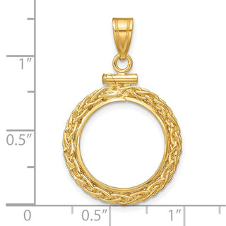 14k Yellow Gold 3mm Wheat Chain Screw Top 16mm Coin Bezel Pendant - Fits 1/10 oz Maple Leaf, Maple Leaf, and Other Coins