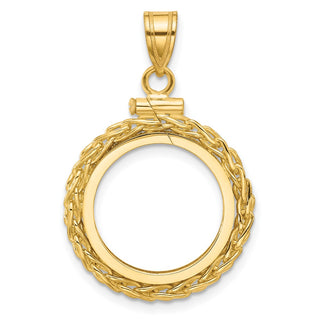 14k Yellow Gold 3mm Wheat Chain Screw Top 16.5mm Coin Bezel Pendant - Fits 1/10 oz American Eagle and 1/10 oz Krugerrand