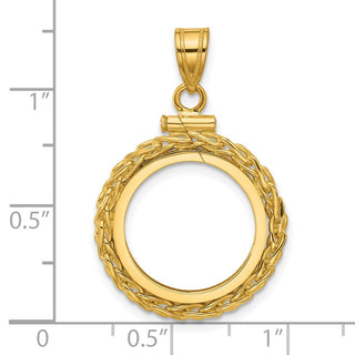 14k Yellow Gold 3mm Wheat Chain Screw Top 16.5mm Coin Bezel Pendant - Fits 1/10 oz American Eagle and 1/10 oz Krugerrand