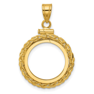 14k Yellow Gold 3mm Wheat Chain Screw Top 16.5mm Coin Bezel Pendant - Fits 1/10 oz American Eagle and 1/10 oz Krugerrand
