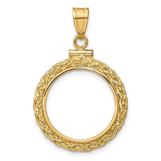 14k Yellow Gold 3mm Wheat Chain Screw Top 17.8mm Coin Bezel Pendant - Fits US $2.50 Liberty and Other Coins