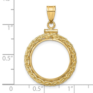 14k Yellow Gold 3mm Wheat Chain Screw Top 17.8mm Coin Bezel Pendant - Fits US $2.50 Liberty and Other Coins