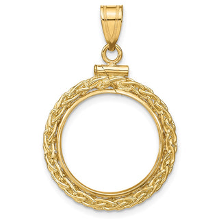 14k Yellow Gold 3mm Wheat Chain Screw Top 17.8mm Coin Bezel Pendant - Fits US $2.50 Liberty and Other Coins