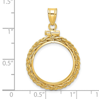 14k Yellow Gold 3mm Wheat Chain Screw Top 18mm Coin Bezel Pendant - Fits 1/10 oz Cat, 1/10 oz Panda, and US Dime