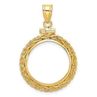 14k Yellow Gold 3mm Wheat Chain Screw Top 18mm Coin Bezel Pendant - Fits 1/10 oz Cat, 1/10 oz Panda, and US Dime