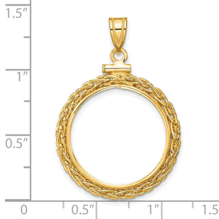 14k Yellow Gold 3mm Wheat Chain Screw Top 20.2mm Coin Bezel Pendant - Fits 1/4 oz Maple Leaf