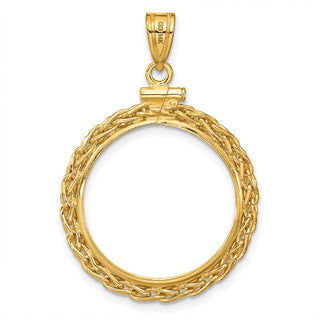 14k Yellow Gold 3mm Wheat Chain Screw Top 21.6mm Coin Bezel Pendant - Fits US $5 Bald Eagle, US $5 Congressional, US $5 Liberty, and Other Coins