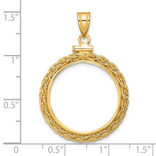14k Yellow Gold 3mm Wheat Chain Screw Top 21.6mm Coin Bezel Pendant - Fits US $5 Bald Eagle, US $5 Congressional, US $5 Liberty, and Other Coins