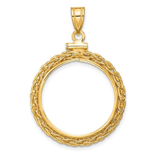 14k Yellow Gold 3mm Wheat Chain Screw Top 21.6mm Coin Bezel Pendant - Fits US $5 Bald Eagle, US $5 Congressional, US $5 Liberty, and Other Coins