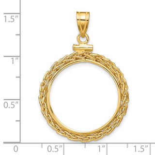 14k Yellow Gold 3mm Wheat Chain Screw Top 22mm Coin Bezel Pendant - Fits 1/4 oz American Eagle and Other Coins
