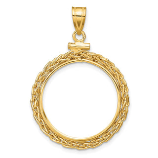 14k Yellow Gold 3mm Wheat Chain Screw Top 22mm Coin Bezel Pendant - Fits 1/4 oz American Eagle and Other Coins