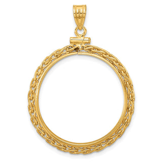 14k Yellow Gold 3mm Wheat Chain Screw Top 27mm Coin Bezel Pendant - Fits 1/2 oz American Eagle, US $10 Liberty, and Other Coins