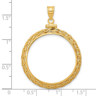 14k Yellow Gold 3mm Wheat Chain Screw Top 27mm Coin Bezel Pendant - Fits 1/2 oz American Eagle, US $10 Liberty, and Other Coins