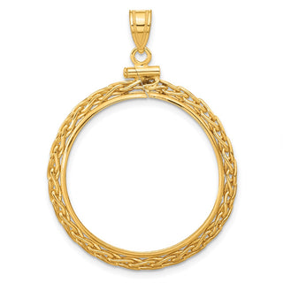 14k Yellow Gold 3mm Wheat Chain Screw Top 27mm Coin Bezel Pendant - Fits 1/2 oz American Eagle, US $10 Liberty, and Other Coins