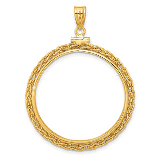 14k Yellow Gold 3mm Wheat Chain Screw Top 30mm Coin Bezel Pendant - Fits 1 oz Maple Leaf and 1/2 oz Cat