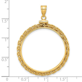 14k Yellow Gold 3mm Wheat Chain Screw Top 30mm Coin Bezel Pendant - Fits 1 oz Maple Leaf and 1/2 oz Cat