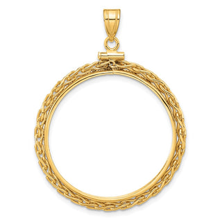 14k Yellow Gold 3mm Wheat Chain Screw Top 30mm Coin Bezel Pendant - Fits 1 oz Maple Leaf and 1/2 oz Cat